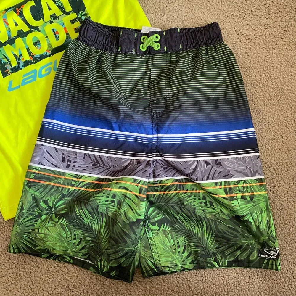 Laguna swimsuit Boys 3Pc Swim Set 5/6 T‎ Hat, T shirt ,Shorts Beach Vacation